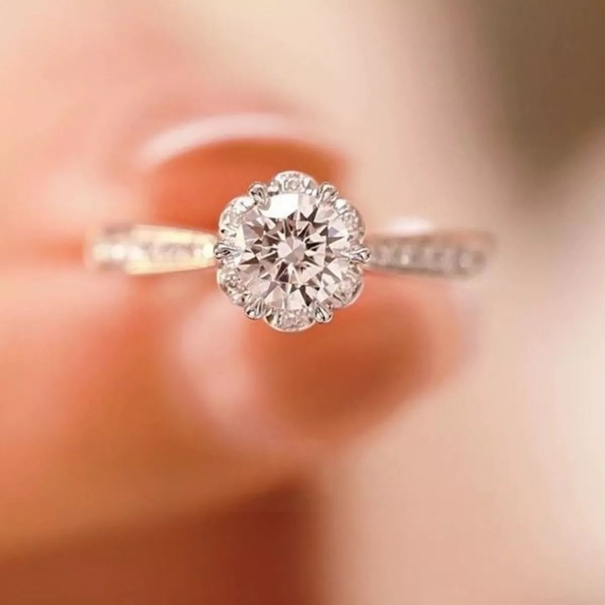 Sterling silver moissanite ring displayed on hand