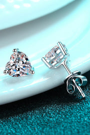 2 Carat Moissanite Heart-Shaped Stud Earrings — Close-up of heart-shaped stud earrings and posts