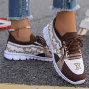 Brown and cream patterned mesh sneakers, side view