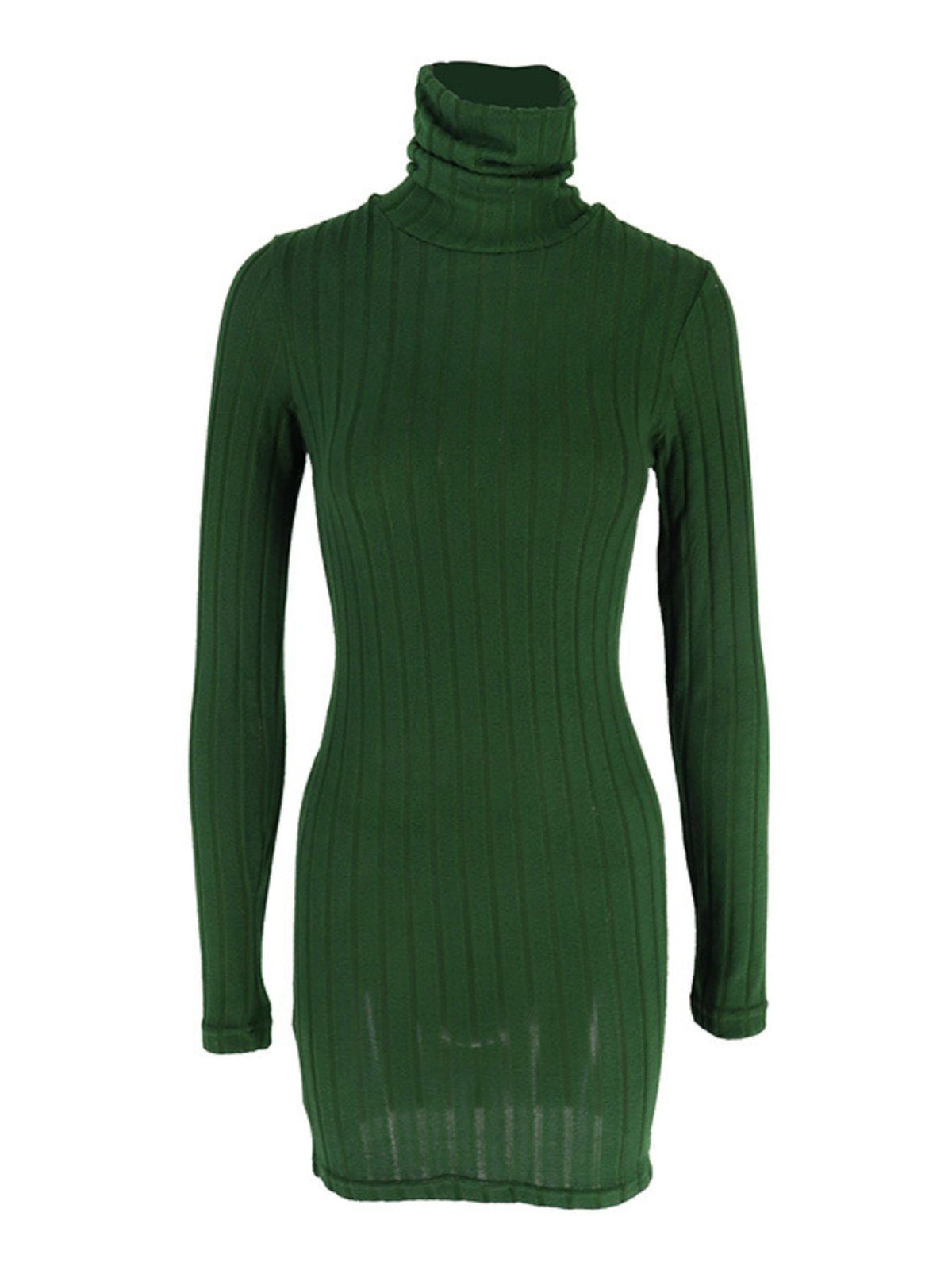 Front product view of green ribbed dress