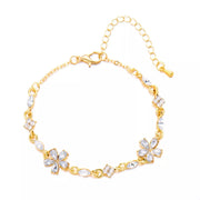 18k gold-plated rhinestone flower bracelet, detail view