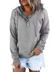 Women’s plus-size kangaroo-pocket drawstring hoodie in gray front view