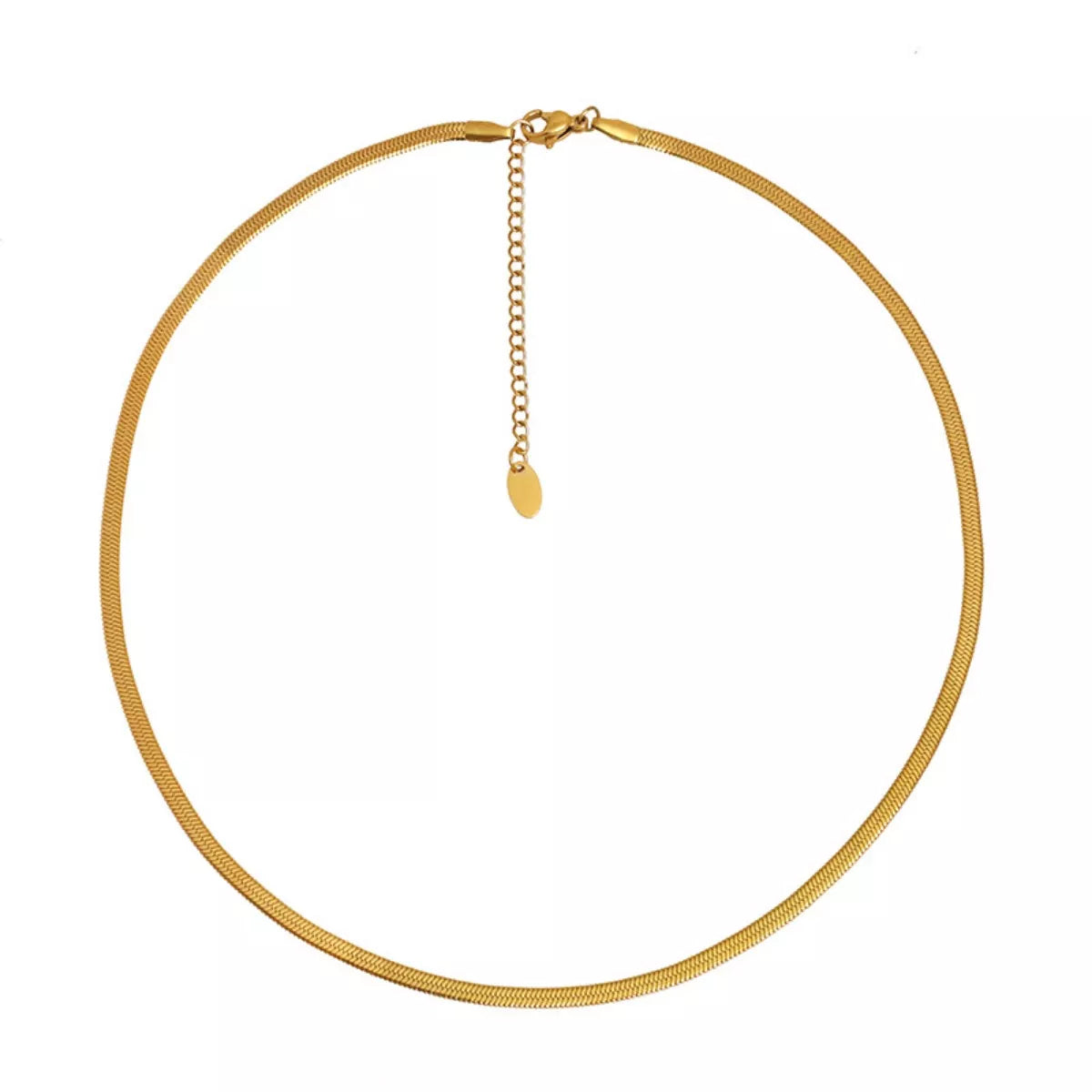 Gold-tone chain shown in a circular shape with extension chain