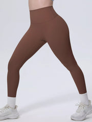 Garment detail view of high-waisted seamless active leggings
