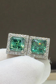 2 Carat Moissanite Square Stud Earrings — Angled view showing square moissanite stud earrings