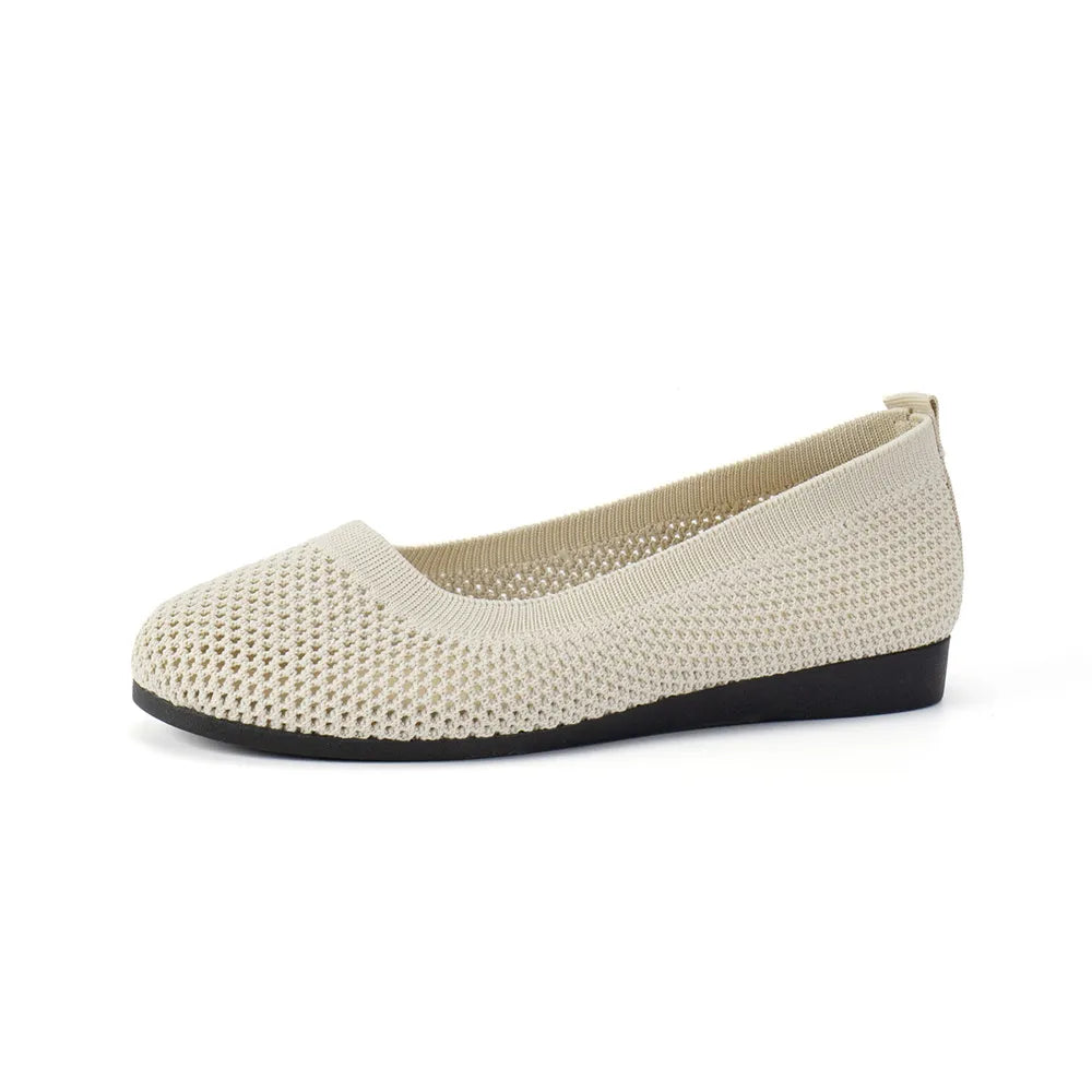 Ivory mesh flat slip-on in side profile