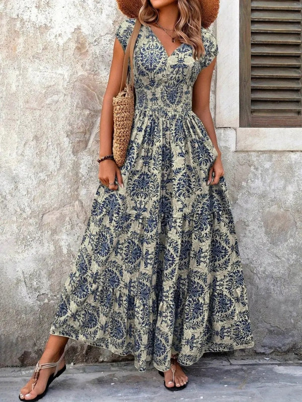 Women's printed cap-sleeve maxi dress