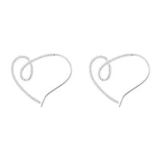 Pair of silver heart-shaped wire earrings on a white background