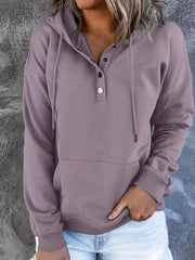 Women’s plus-size kangaroo-pocket drawstring hoodie in mauve front view