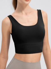 Brown wide-strap cropped tank with scoop neckline, front view