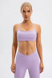 Lavender spaghetti-strap crop top styled with matching leggings