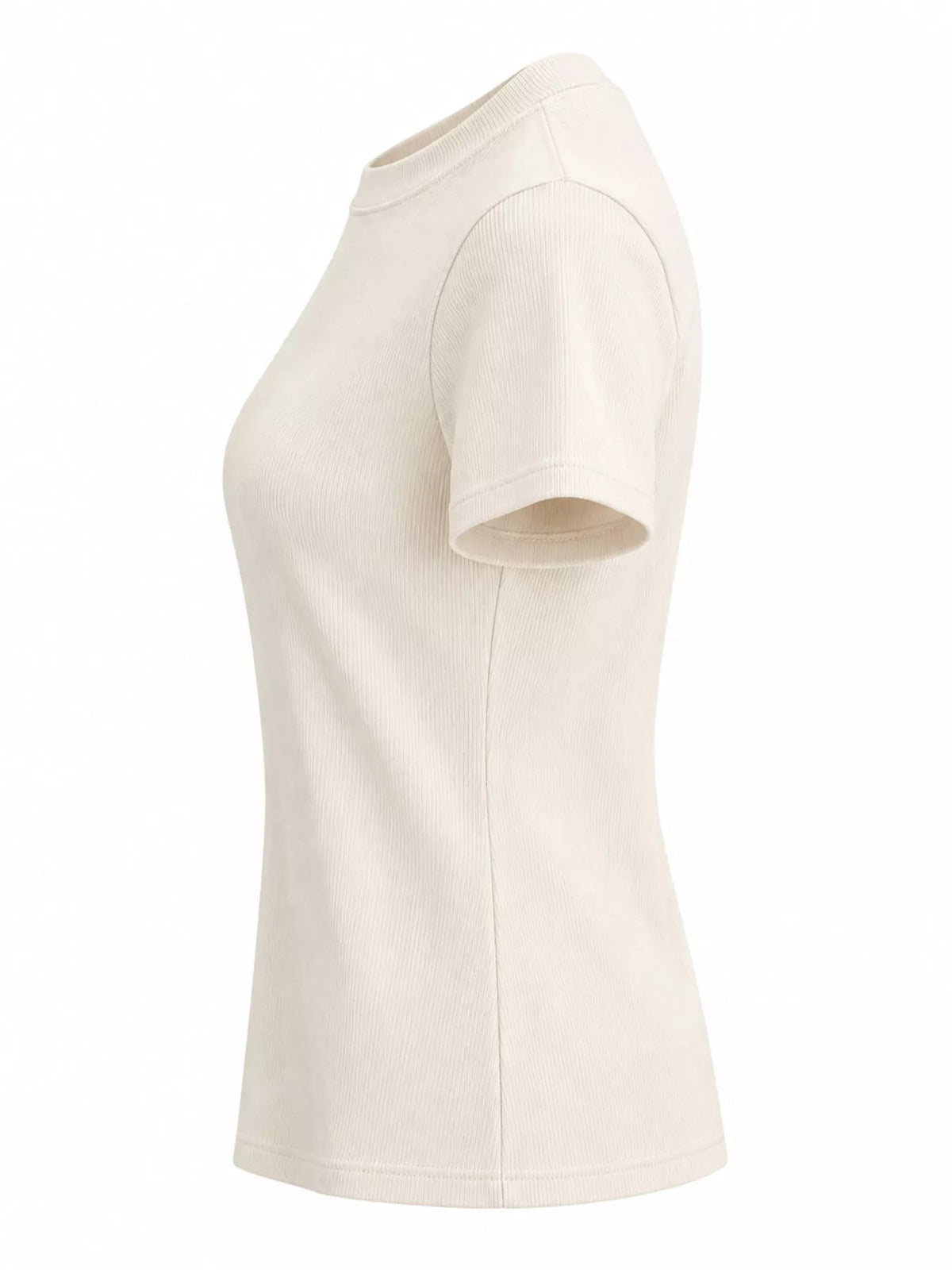 Cream slim-fit crew neck T-shirt shown from the front.
