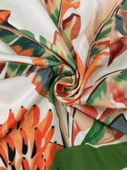 Close-up of tropical leaf print fabric