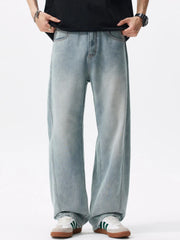 Light blue loose-fit jeans shown from the front