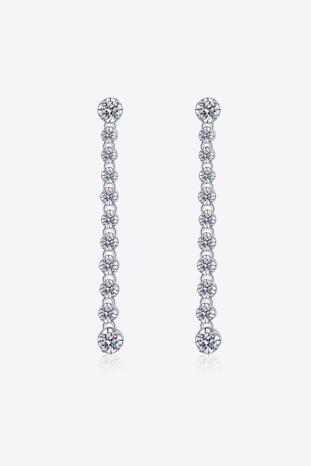 Adored 1.18 Carat Moissanite Long Earrings — Pair of long linear moissanite earrings on white background