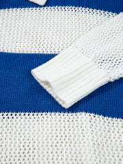 Close-up of long sleeve cuff and open-knit stripe