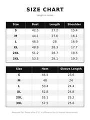 Plus-size button-down shirt size chart with bust, length, shoulder, hem and sleeve measurements