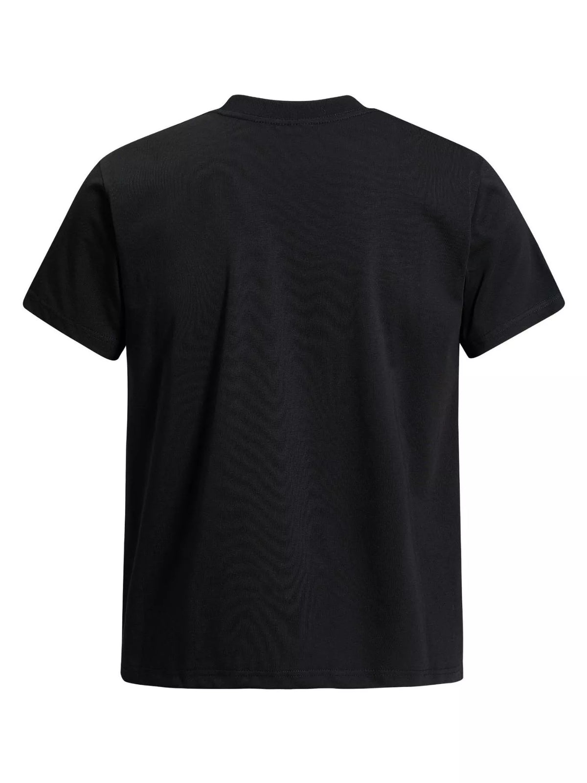 Close view of the oversized white graphic on the black skatepark tee