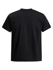 Close view of the oversized white graphic on the black skatepark tee