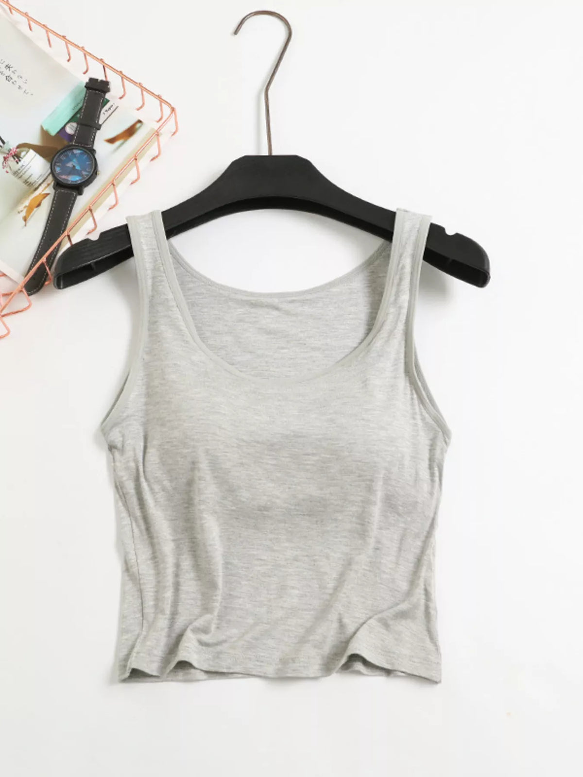 Heather gray seamless padded tank on hanger