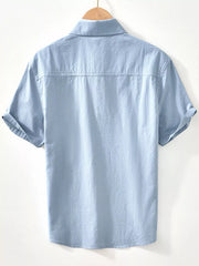 Light blue short-sleeve button-down shirt, back view