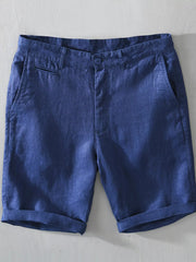 Sapphire-blue loose-fit shorts, front view