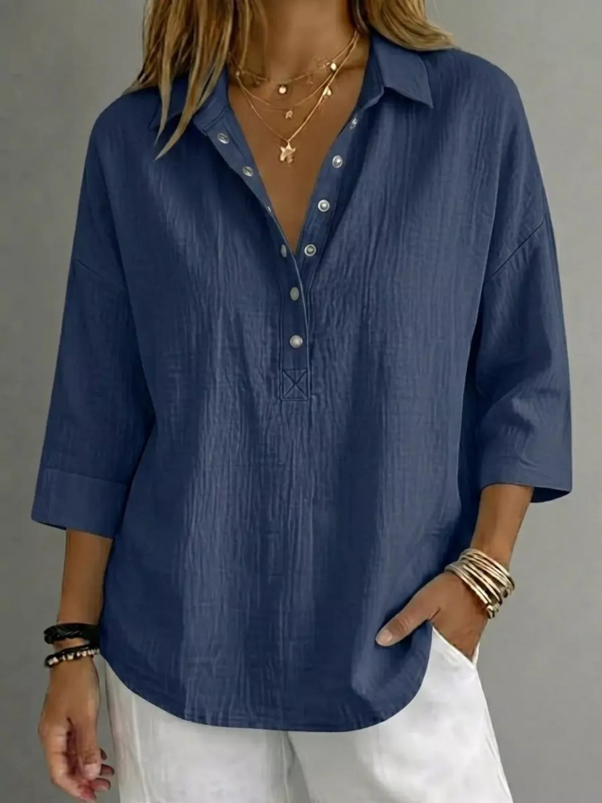 Women's plus-size snap-down 3/4-sleeve blouse, alternate view 6