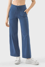 Blue drawstring active pants with front pockets