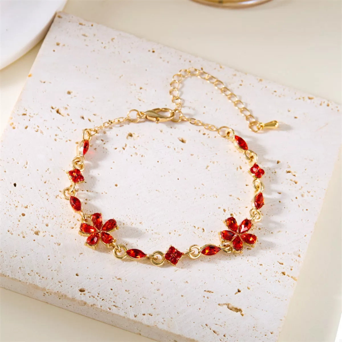 18k gold-plated rhinestone flower bracelet, alternate view