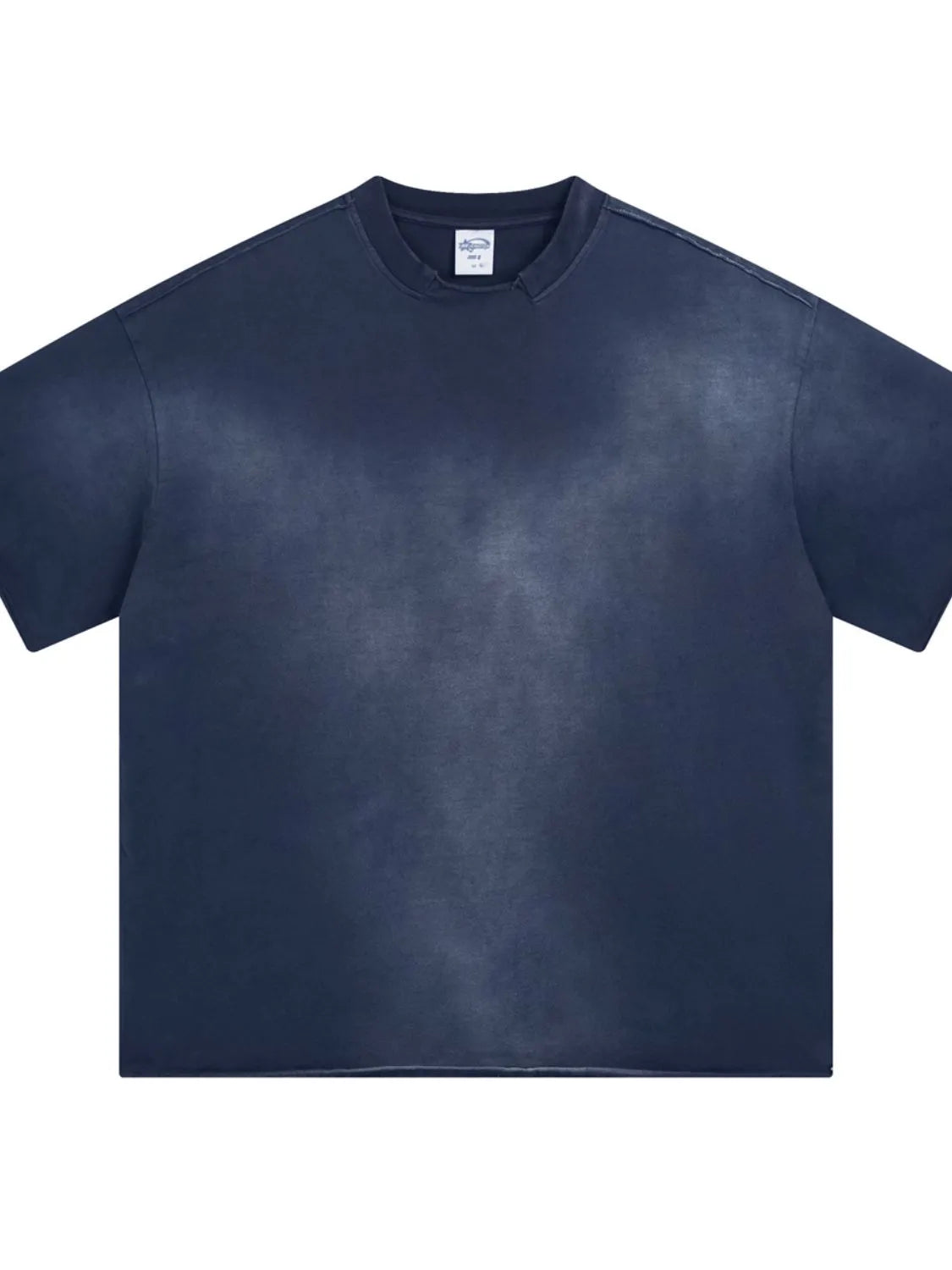 Navy washed short-sleeve crew-neck T-shirt displayed flat