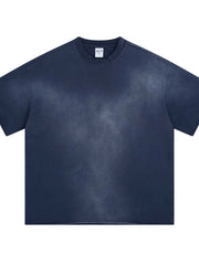 Navy washed short-sleeve crew-neck T-shirt displayed flat