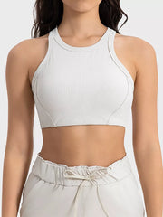 White wide-strap cropped sport tank, front view