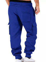 Back view of royal blue cargo joggers