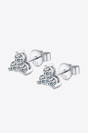 Pair of silver-tone three-stone moissanite stud earrings
