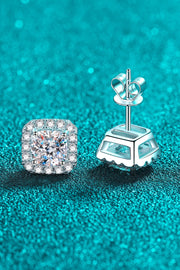 Square cluster stud earrings showing a front view and raised setting with post