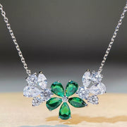 Silver-tone flower necklace with dark green center stones