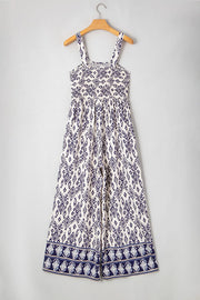 Printed wide-leg jumpsuit on hanger, front view