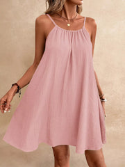 Pink gauze dress, angled front view