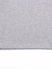 Close-up of gray crewneck T-shirt fabric and finished edge