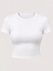 White short-sleeve crew-neck crop T-shirt shown from the front