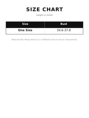 Size chart for metallic chainmail halter cami top showing one size and bust measurement