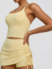 Pastel yellow criss-cross back active bra, side view