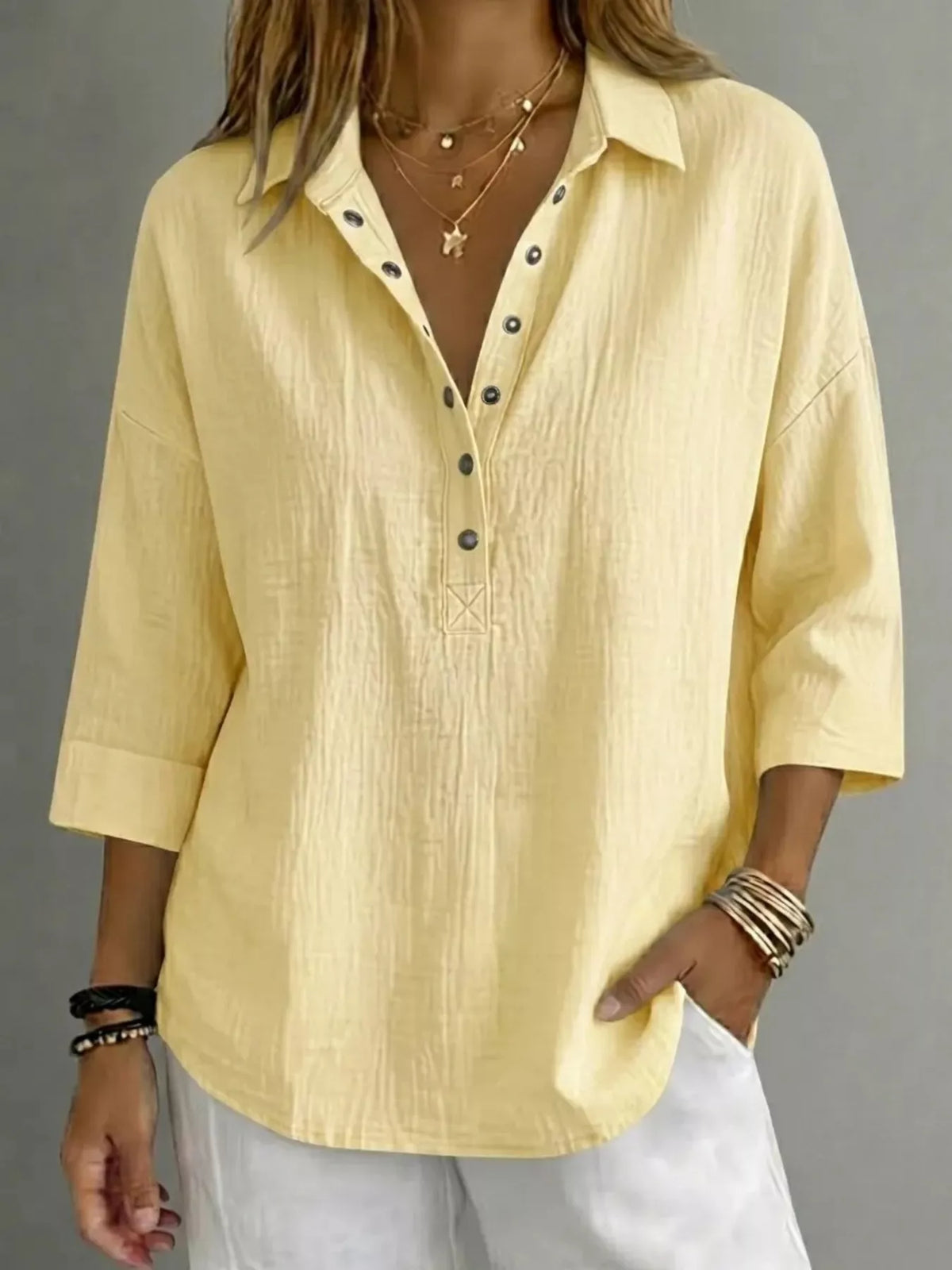 Women's plus-size snap-down 3/4-sleeve blouse, alternate view