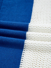 Close-up of blue and white crochet-knit fabric