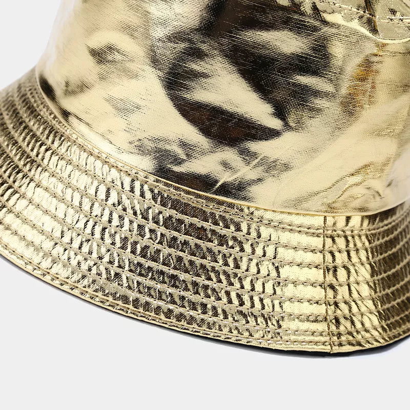 Black bucket hat shown from the inside with stitched brim