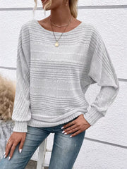Women’s ribbed round-neck long-sleeve top in white front view