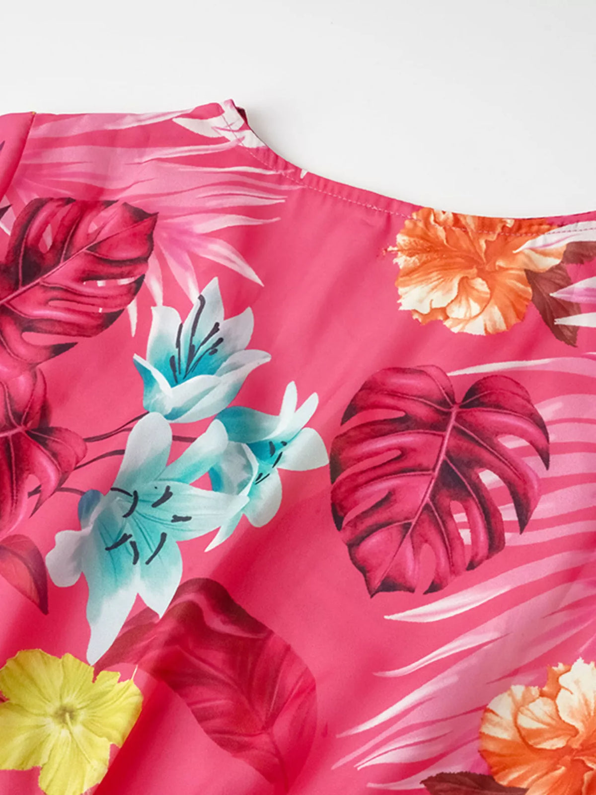 Close-up of pleated tropical print fabric