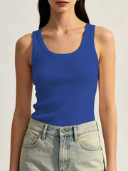 Royal blue ribbed U-neck tank front