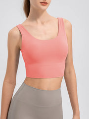 Pink wide-strap cropped tank with scoop neckline, front view