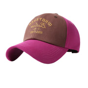 Brown and pink two-tone baseball cap with embroidered front lettering
